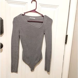 Grey A&F asymmetrical body suit
